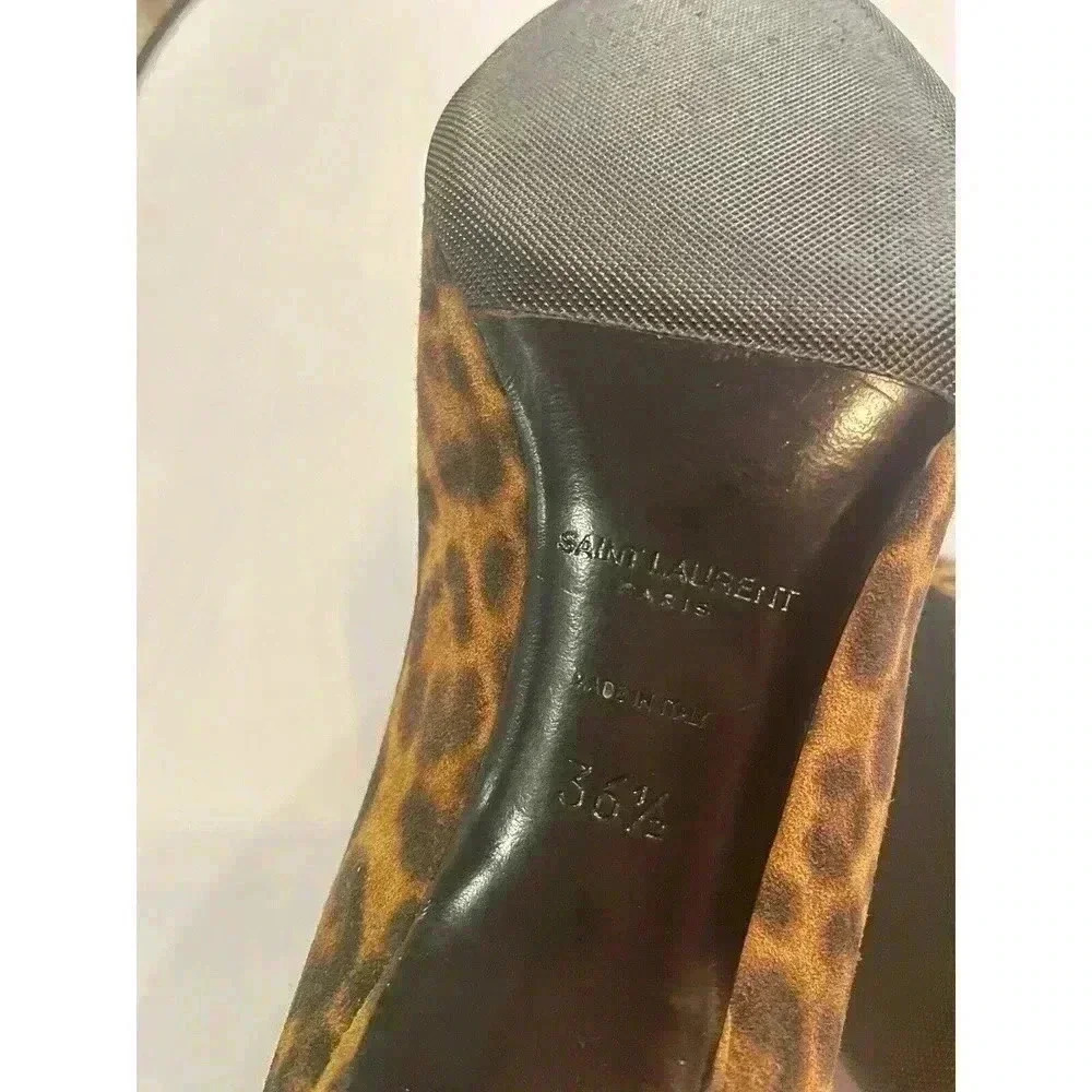 YSL Yves Saint Laurent Leopard Kitten Heels Pumps 36.5 6.5 Charlotte Black Tan - Picture 10 of 13